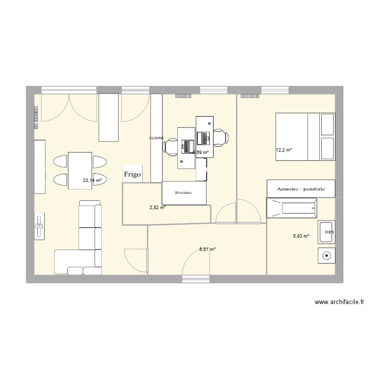APPART. Plan de 6 pièces et 61 m2