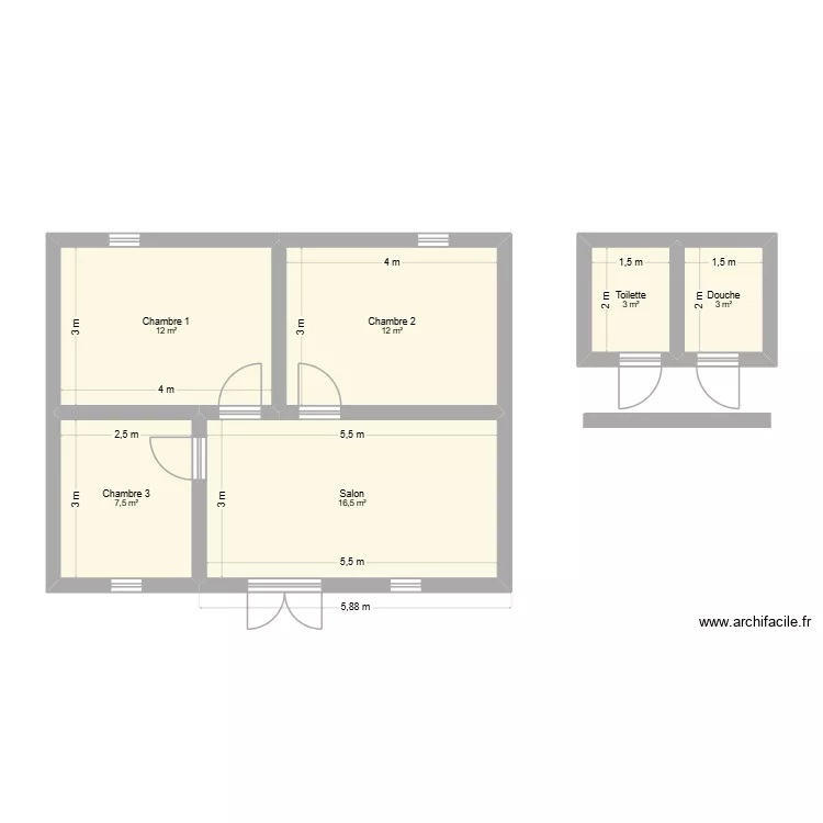 Plan Guest house de Tiguila. Plan de 6 et 54 m² Plan Guest house de Tiguila. Plan de 6 et 54 m²