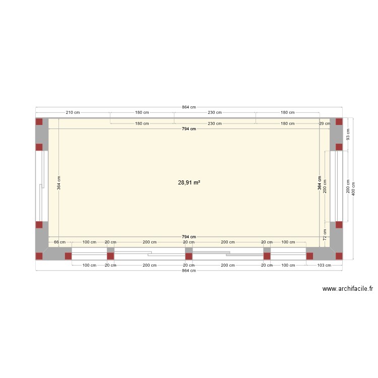 extension. Plan de 1 pièce et 29 m2