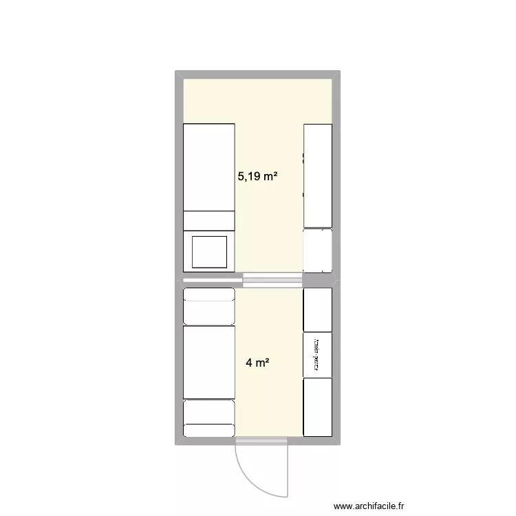 rem. Plan de 2 pièces et 9 m²