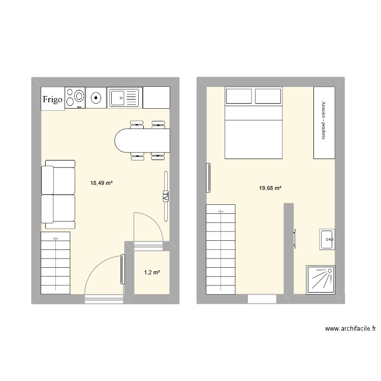 APPT 2. Plan de 3 pièces et 39 m2