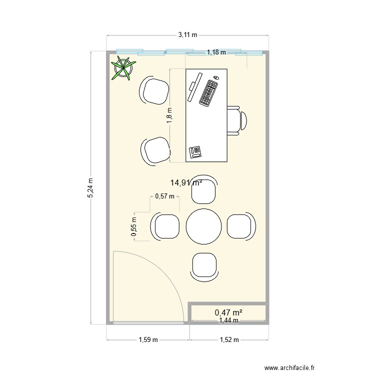 mon bureau 2.0. Plan de 2 pièces et 15 m2