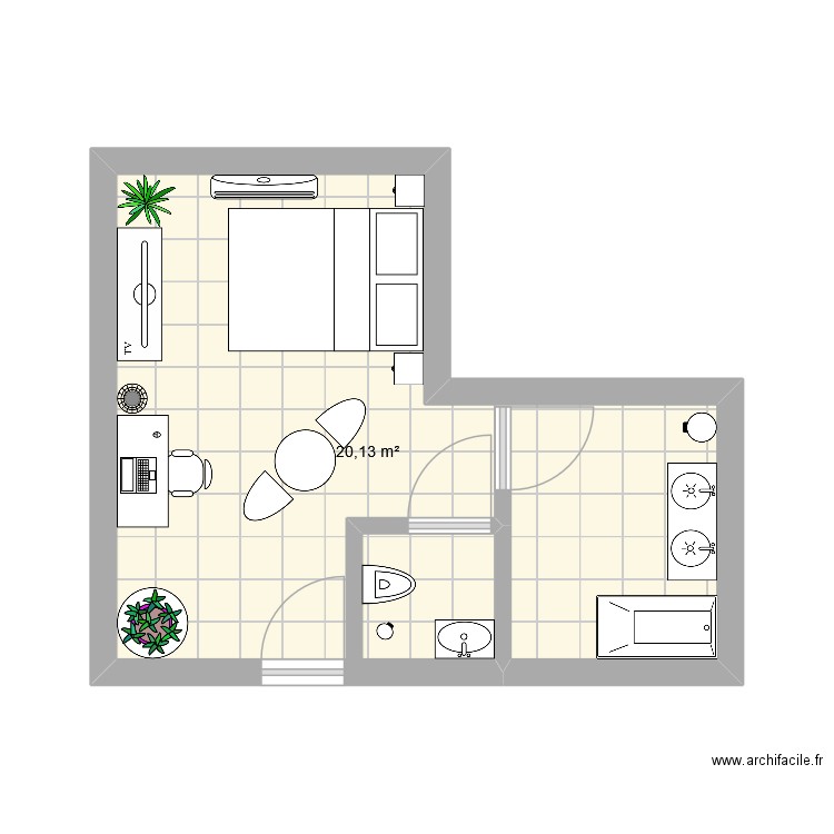 Chambre 3*. Plan de 1 pièce et 20 m2