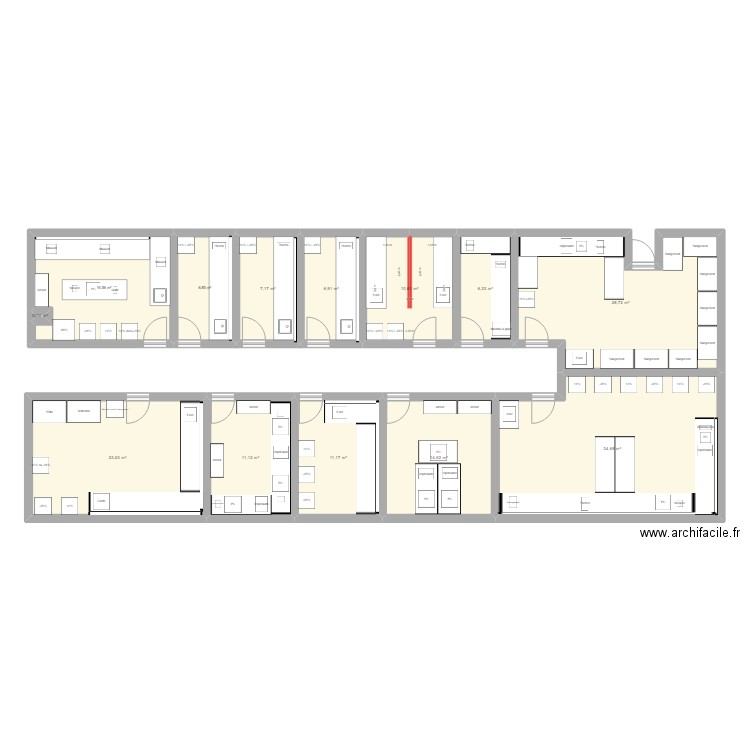 Pré-PCR. Plan de 13 pièces et 178 m2