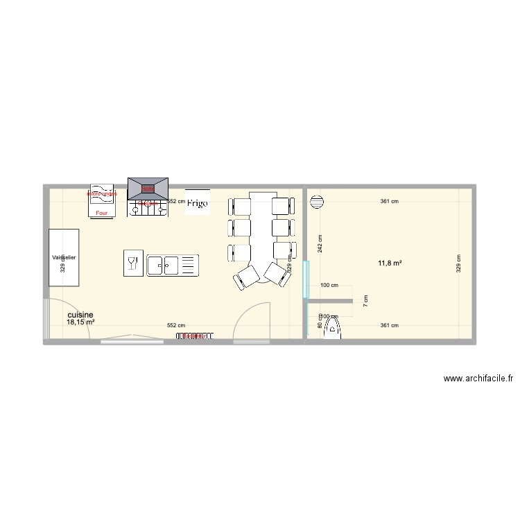 Cuisine 14 -12-23. Plan de 2 pièces et 30 m2