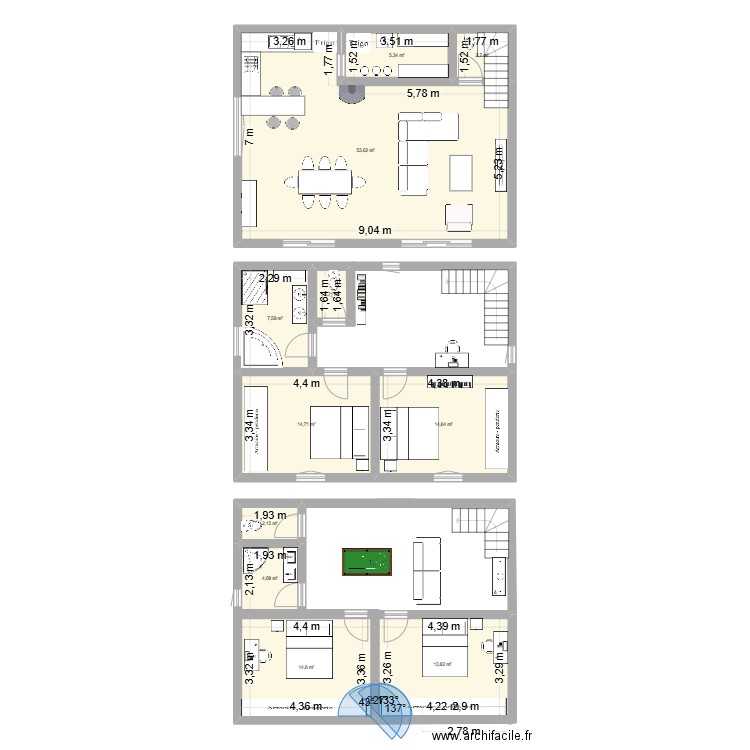 zadrety2. Plan de 11 pièces et 134 m2