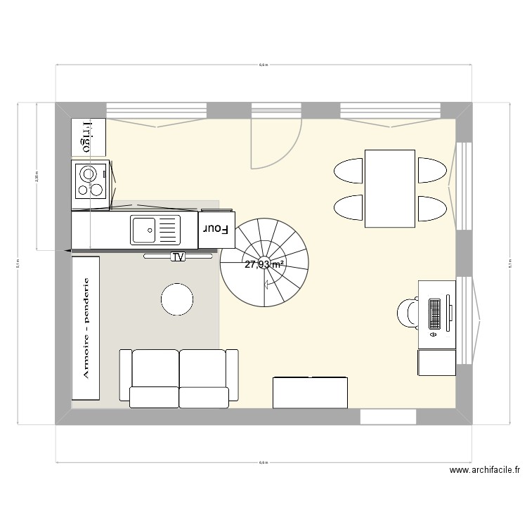 costière. Plan de 1 pièce et 28 m2
