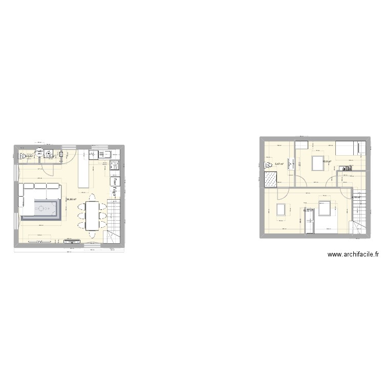 Maison RDC. Plan de 7 pièces et 73 m2
