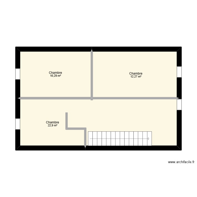 1 er étage. Plan de 3 pièces et 45 m2