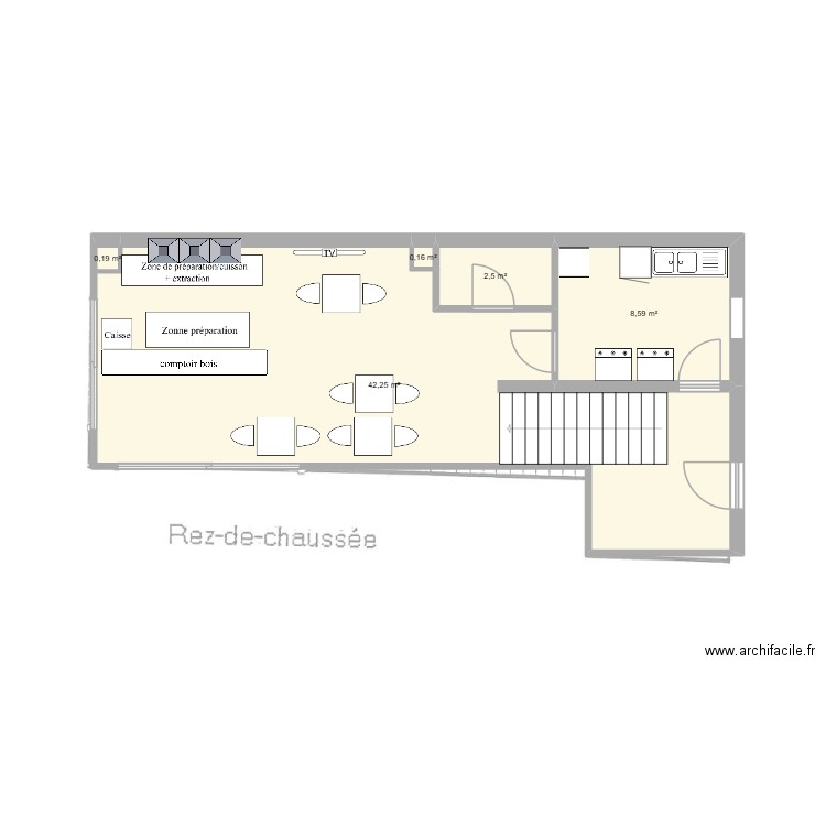 Local Modifs. Plan de 5 pièces et 54 m2