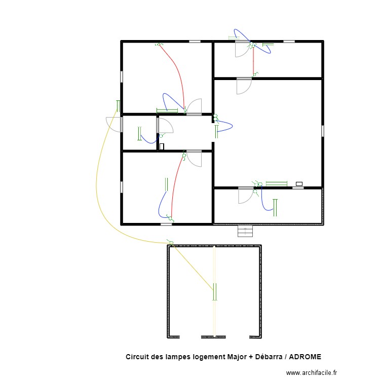 Circuit des lampes logement Major + Débarra / ADROME. Plan de 9 pièces et 128 m2