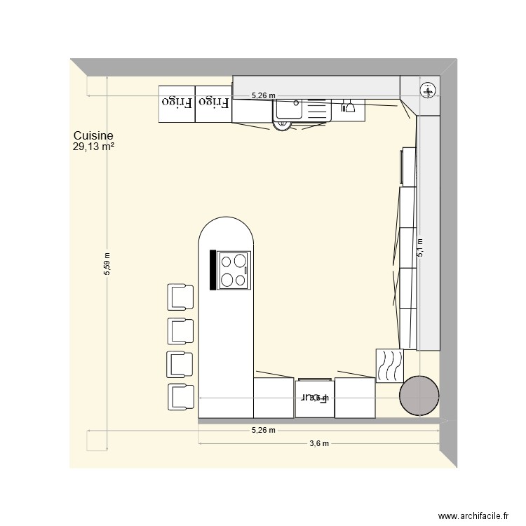 Cuisine rétro/maison de famille. Plan de 1 pièce et 29 m2