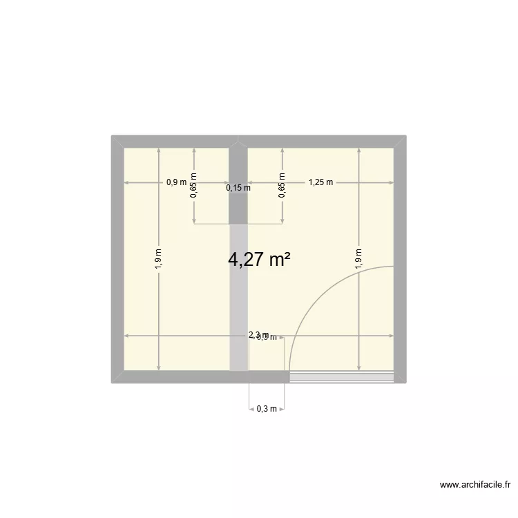 Sallz de bain. Plan de 1  et 4 m²