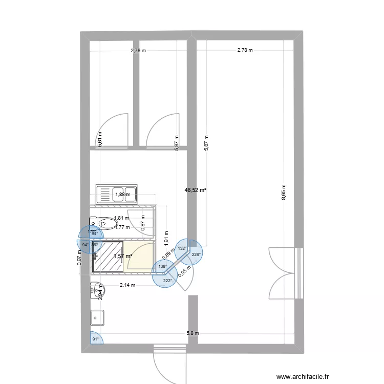 Local ménage / local agent. Plan de 2 Pièces et 48 m² Local ménage / local agent. Plan de 2 Pièces et 48 m²