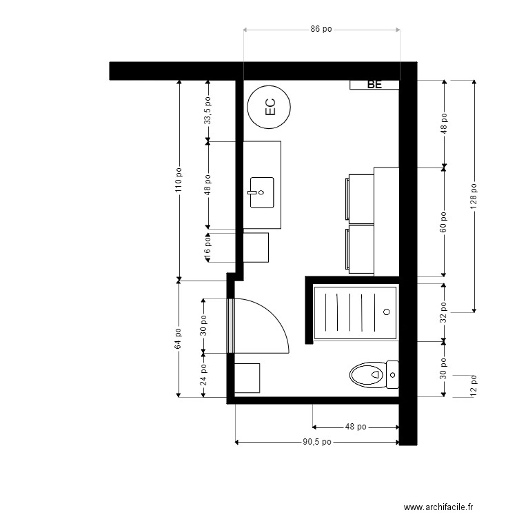 Bouvette 3. Plan de 1 pièce et 10 m2