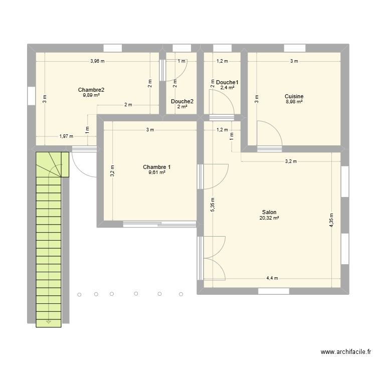 PLAN E. Plan de 6 pièces et 53 m2