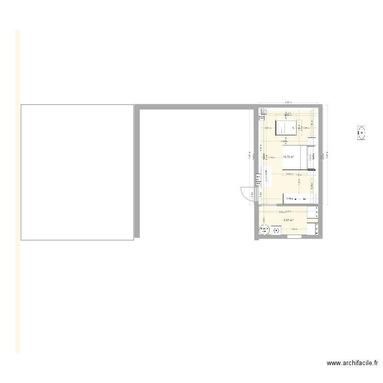 agrandissement 5. Plan de 2 pièces et 22 m2