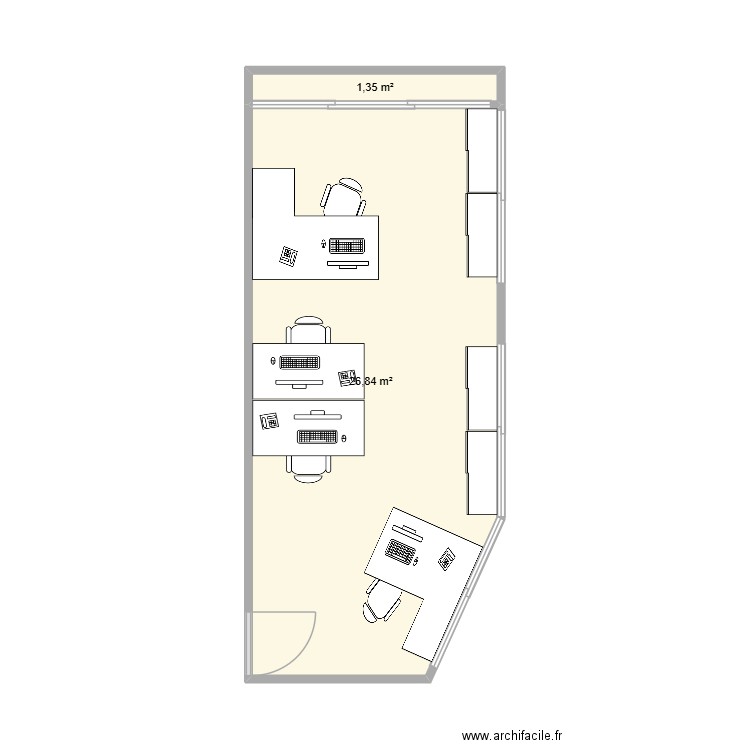bureau xavier. Plan de 2 pièces et 28 m2