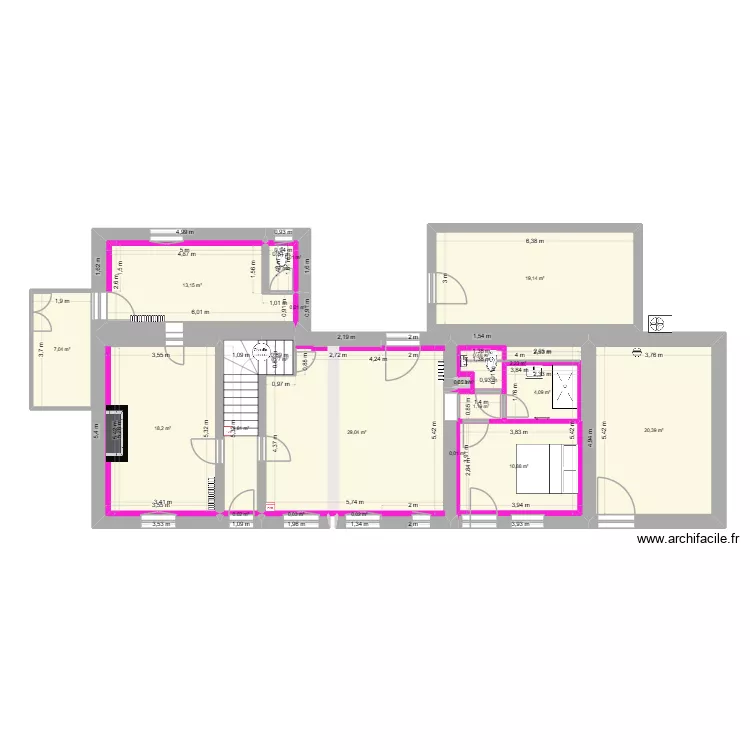 Noyers 65 Rdc apr&egrave;s travaux. Plan de 22  et 134 m²