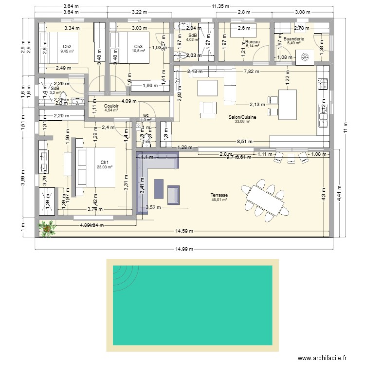 Villa Tropic 24. Plan de 11 pièces et 146 m2
