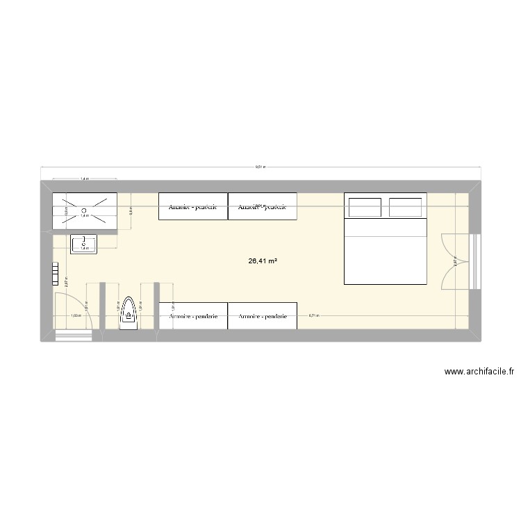 Suite. Plan de 1 pièce et 26 m2