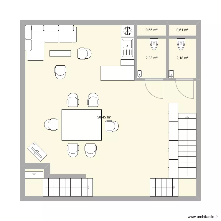 R+2. Plan de 5  et 56 m²