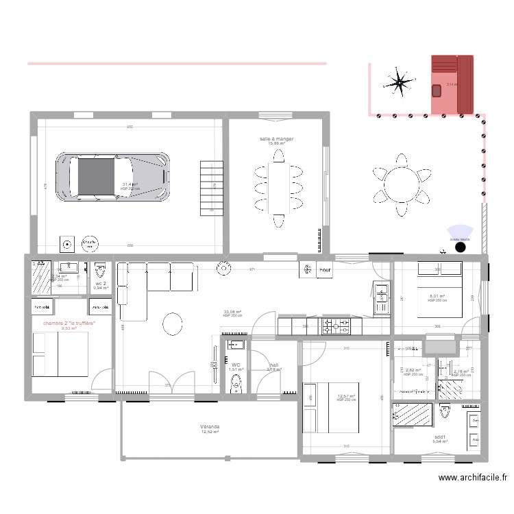 projet 5k + Allemagne. Plan de 15 pièces et 143 m2