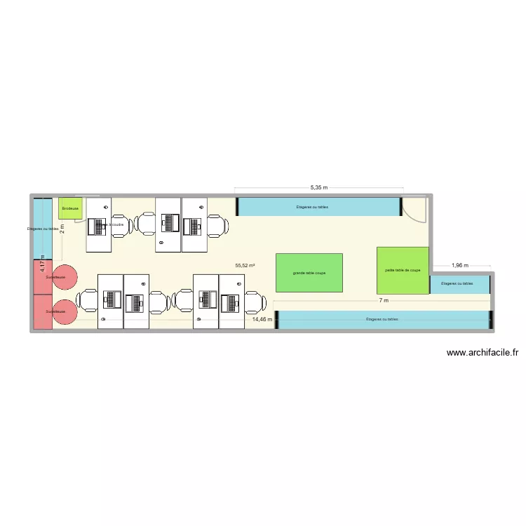 Nouveau batiment, salle couture. Plan de 1 et 56 m² Nouveau batiment, salle couture. Plan de 1 et 56 m²