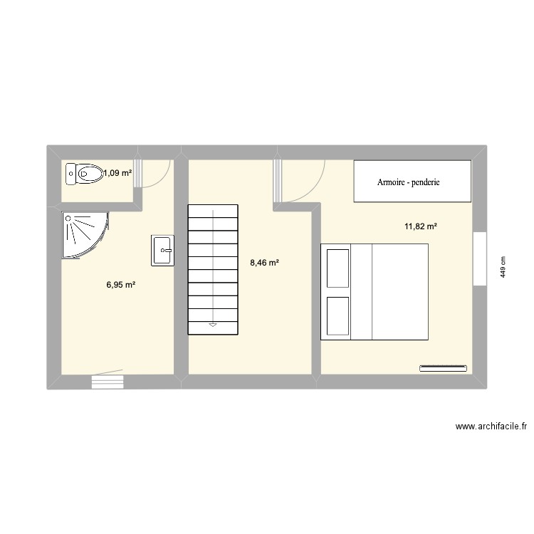 chambre étage. Plan de 4 pièces et 28 m2