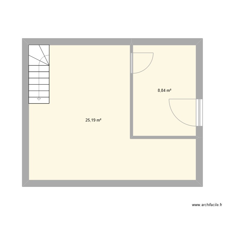 Etage Degrange. Plan de 2 pièces et 34 m2