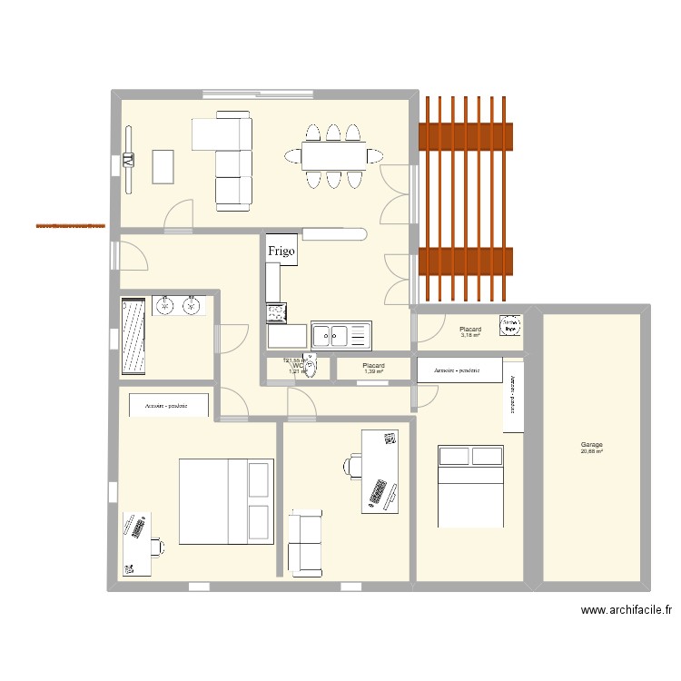 Poirier. Plan de 5 pièces et 148 m2