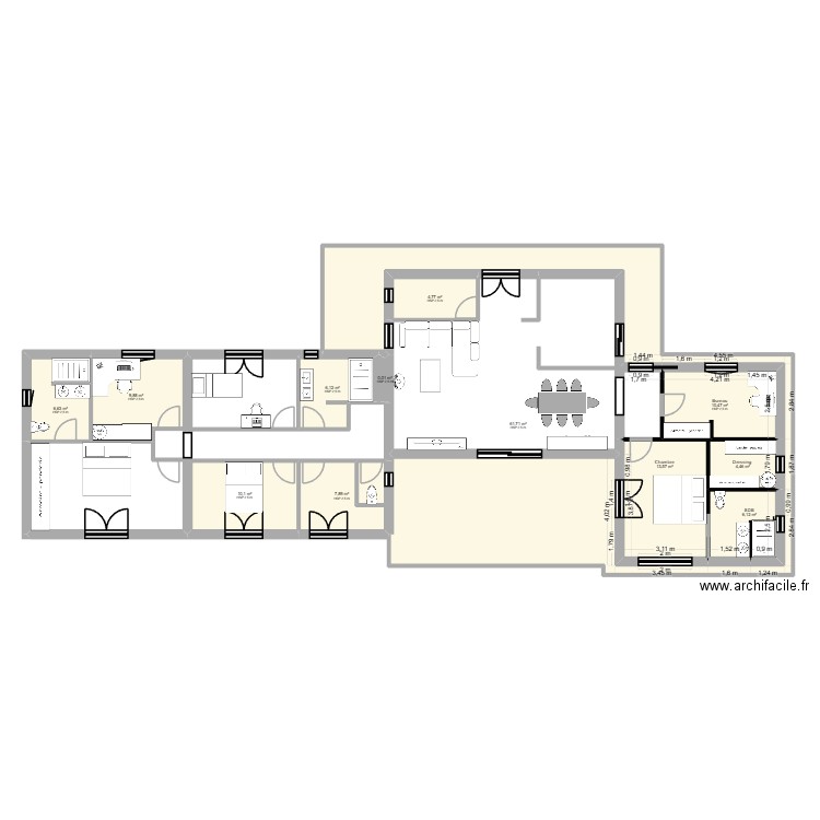 extension. Plan de 6 pièces et 147 m2