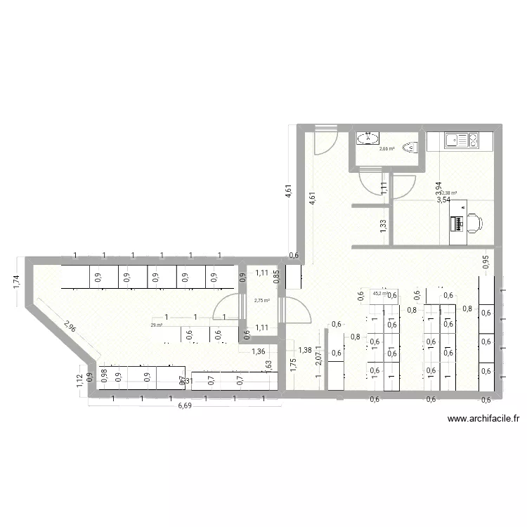 PLAN LOCAL COMMERCIAL simultation 3. Plan de 5 et 92 m² PLAN LOCAL COMMERCIAL simultation 3. Plan de 5 et 92 m²
