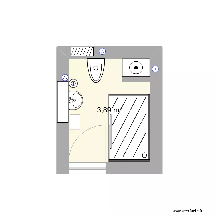 SDB. Plan de 1  et 4 m²