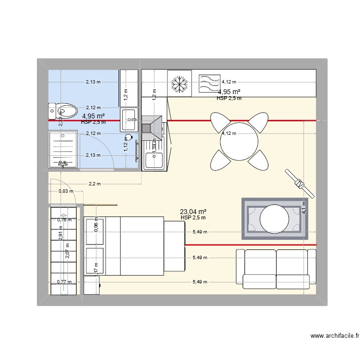 STUDIO CARANTEC 2. Plan de 3 pièces et 33 m2