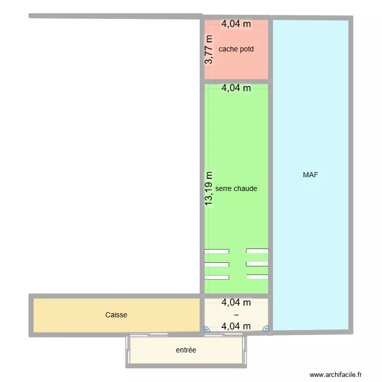 magasin. Plan de 13  et 481 m²