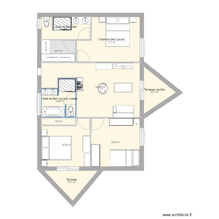 milioin 1. Plan de 23 pièces et 196 m2