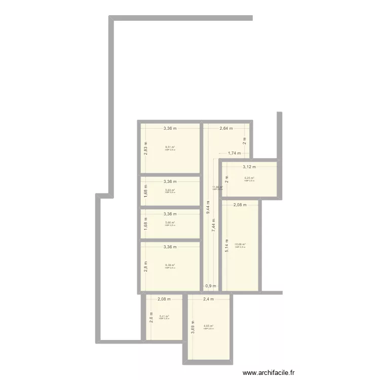 BOB. Plan de 9  et 73 m²