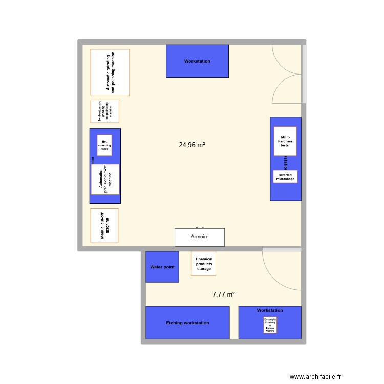 Salle metallographique Valence. Plan de 2 pièces et 33 m2