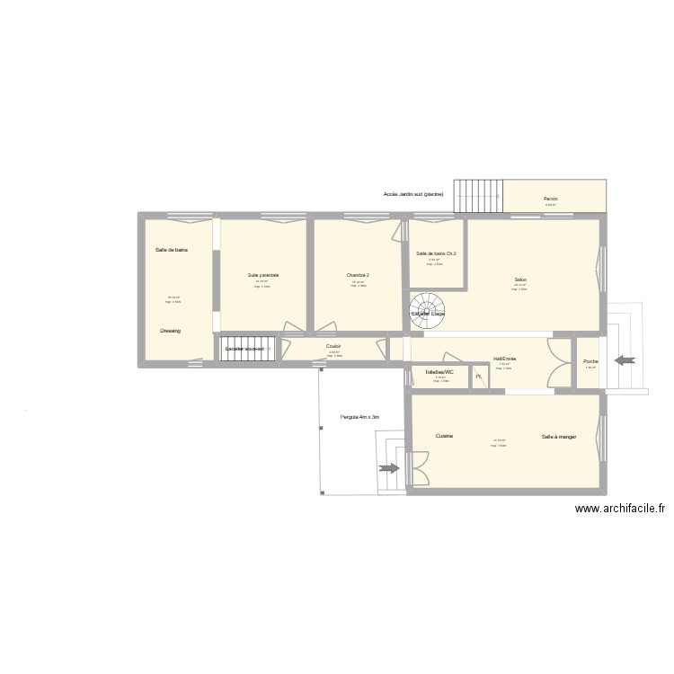 Maison Verdun - Plan rez de jardin. Plan de 10 pièces et 124 m2