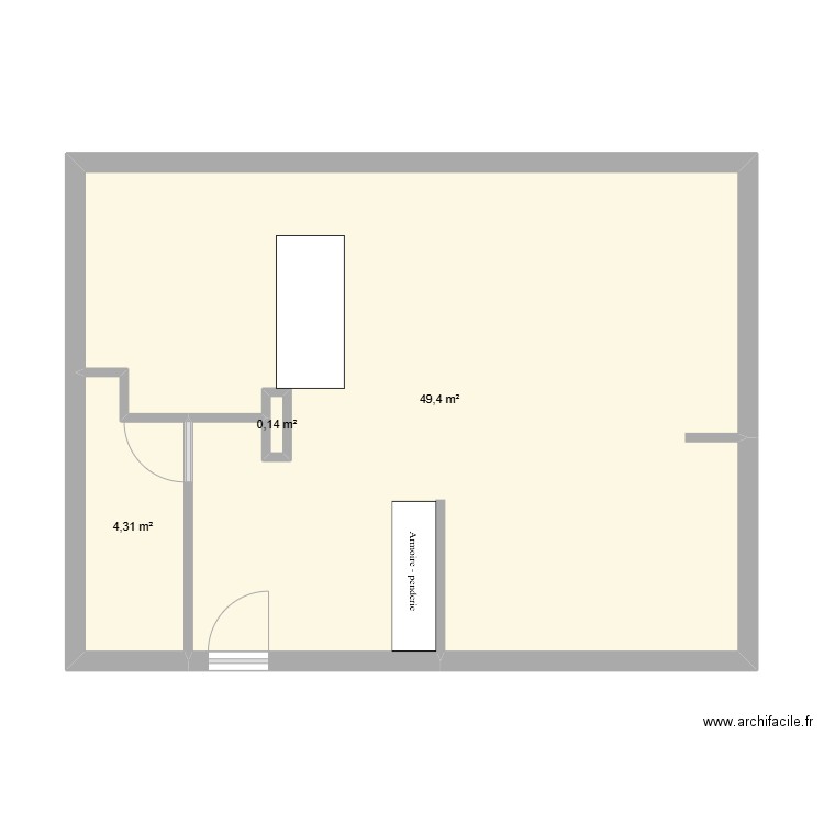 salon cuisine. Plan de 3 pièces et 54 m2