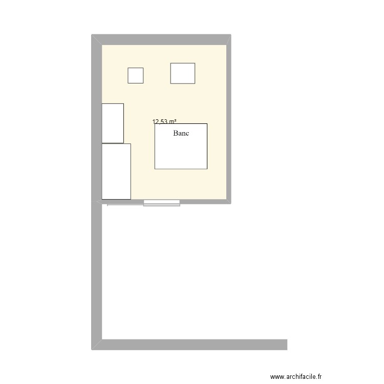 banc. Plan de 1 pièce et 13 m2