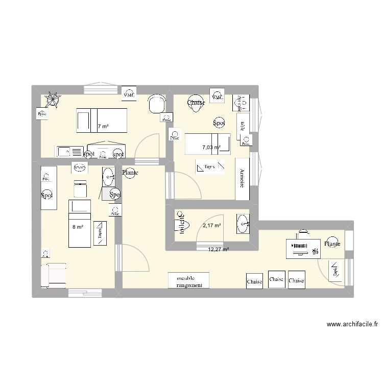 Institut. Plan de 5 pièces et 36 m2