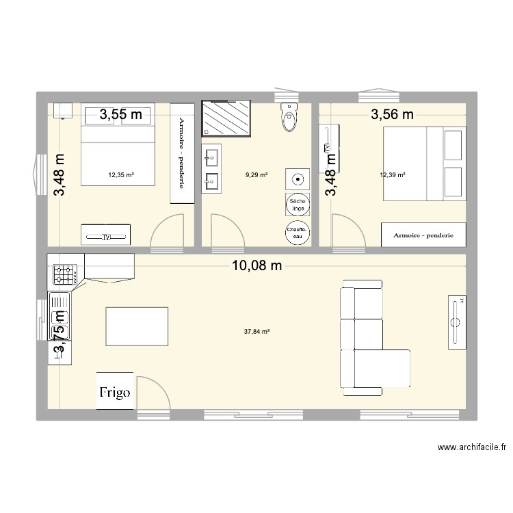 mum. Plan de 4 pièces et 72 m2