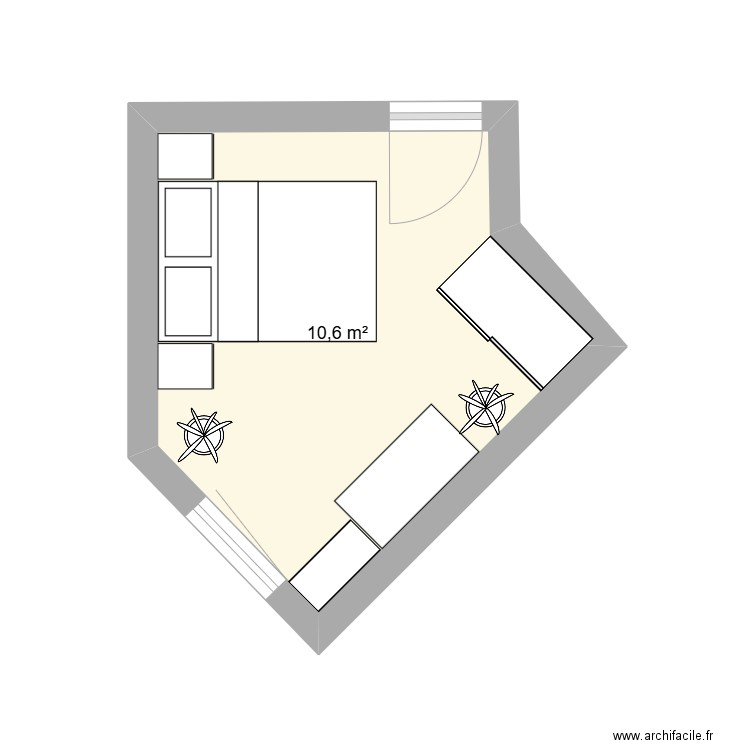 chambre. Plan de 1 pièce et 11 m2