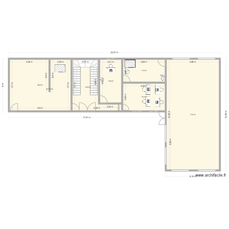 RDC MARVILLE EXTENSION. Plan de 6 pièces et 166 m2