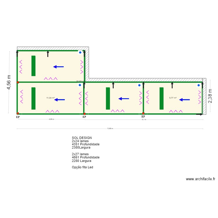 Rita Gusmão. Plan de 3 pièces et 42 m2