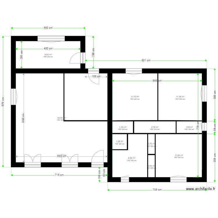 cortial. Plan de 12 pièces et 104 m2