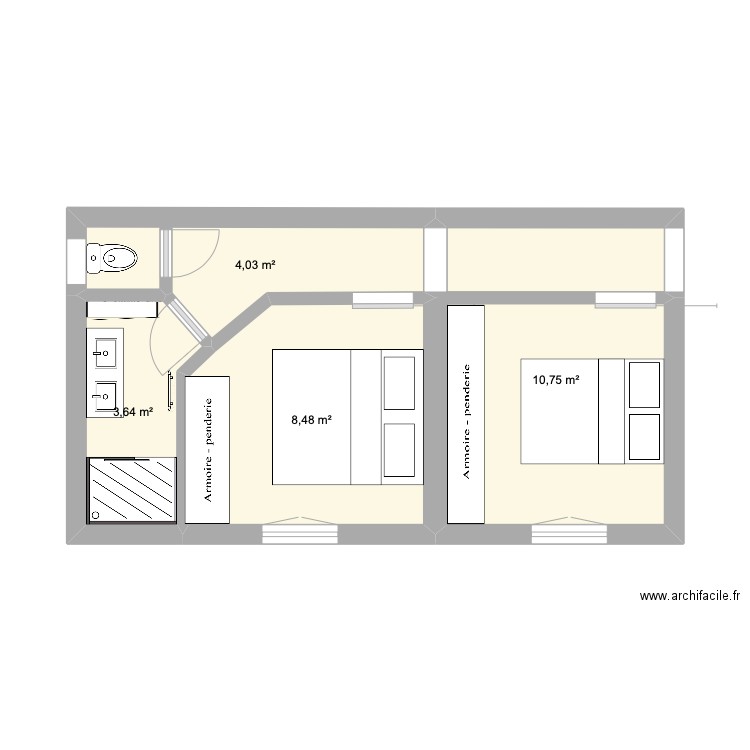 etage chambres + sdb. Plan de 0 pièce et 0 m2
