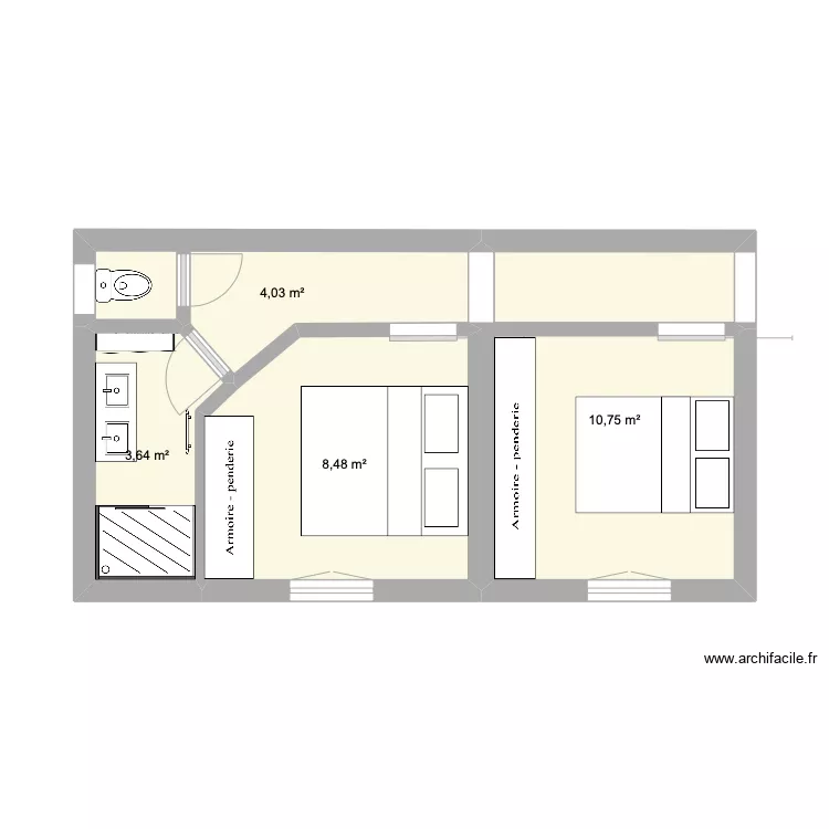 etage chambres + sdb. Plan de 